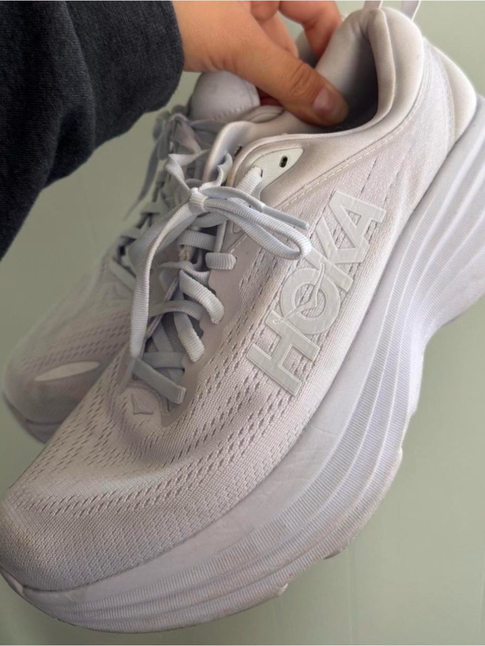 Hoka Women's Pale Gray/White Running Shoe - Picture 1 of 2